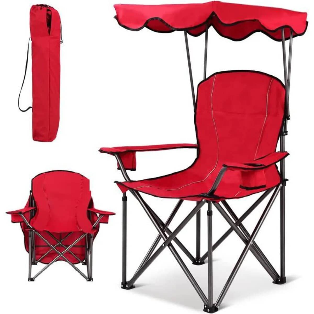 Chaise Longue Pliable Avec Porte Goblet Et Ombrelle - Camping et Randonnée - صورة 2