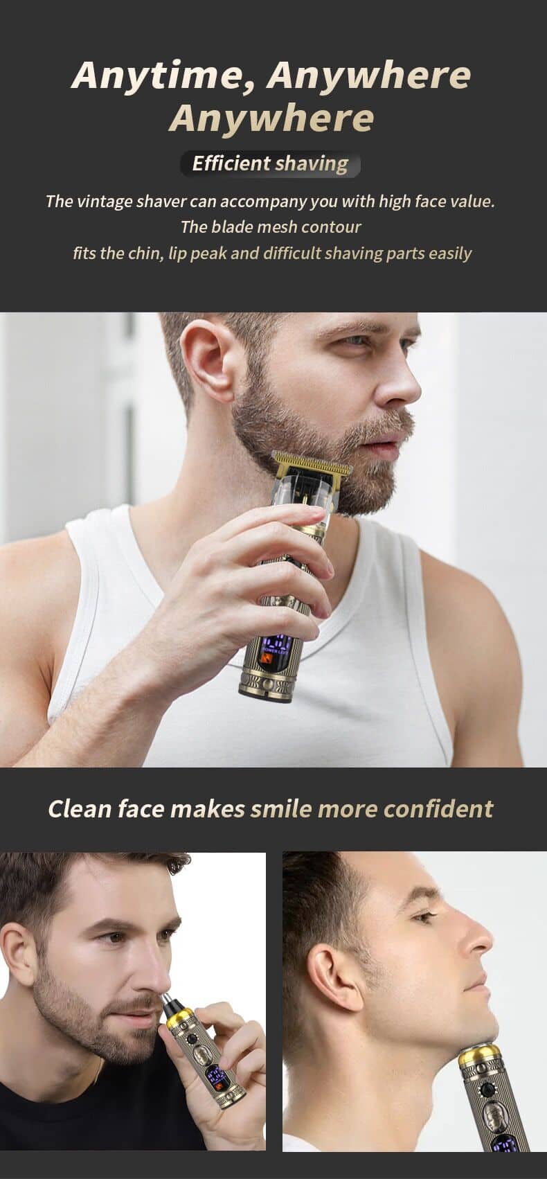 Ensemble  de rasoir électrique pour hommes, tondeuse pour barbe et nez, chargeur USB, avec écran LCD - Soins et Beauté - صورة 10