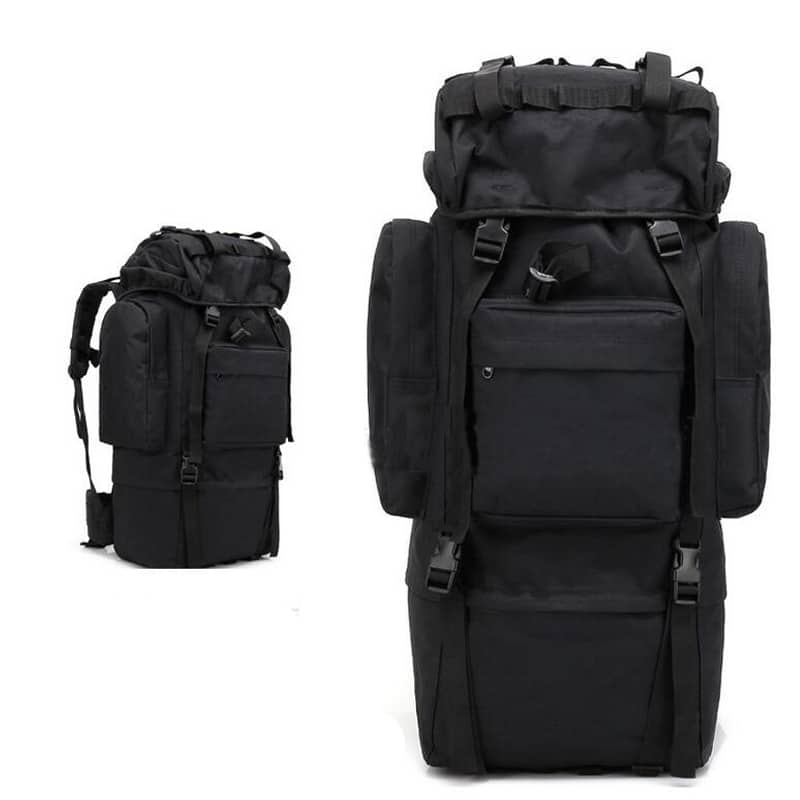 Sac à dos Randonnée professionnel en toile de Camouflage étanche à double épaule 90 L - Noir