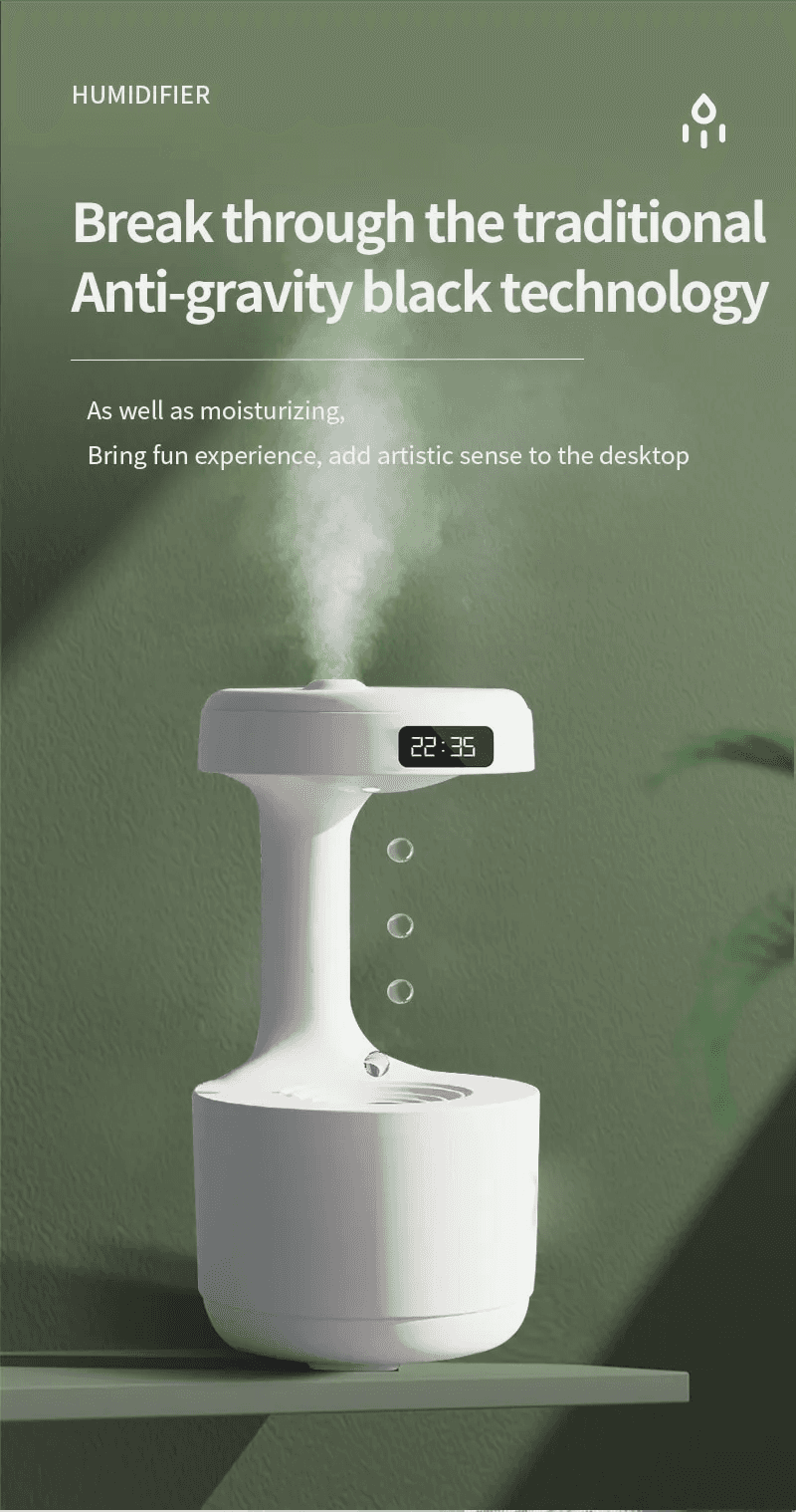 Réveil et Humidificateur d’air gouttelettes d’eau Anti-gravité 800ml - Décoration - صورة 5