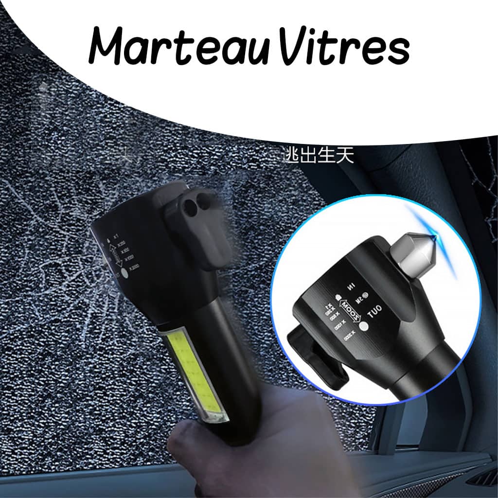 Lampe de poche rechargeable à LED avec brise vitre intégré - 300 Lumens - Accessoires Auto/Moto - صورة 4