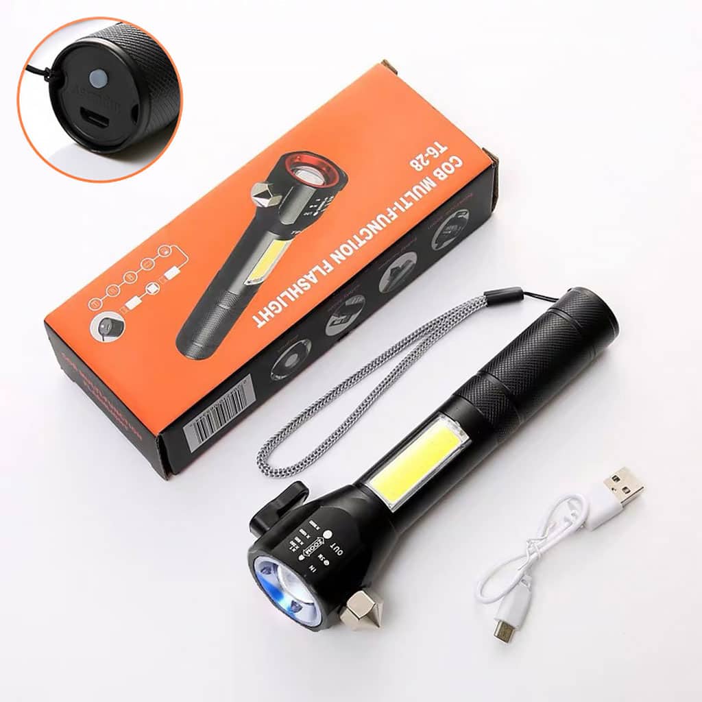 Lampe de poche rechargeable à LED avec brise vitre intégré - 300 Lumens - Accessoires Auto/Moto - صورة 6