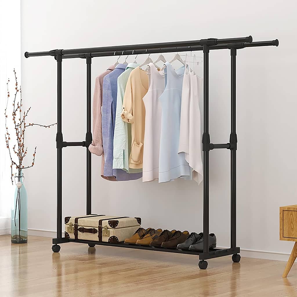 Penderie Mobile Double Barres Extensible Hauteur réglable avec 4 Roulettes  V6 - Maison - صورة 2