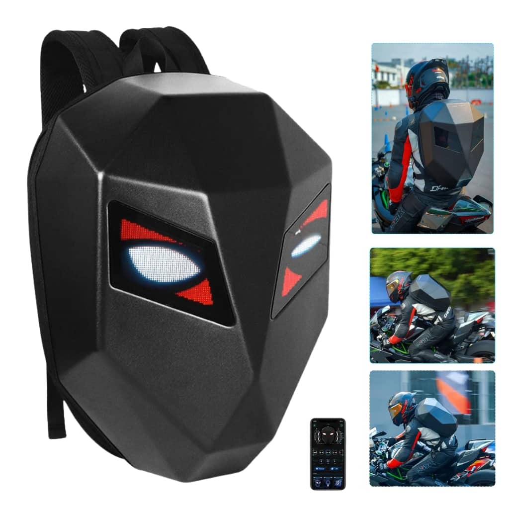 Crelander Sac à dos moto a écran d'affichage LED 3D,extensible et étanche -  حقيبة ظهر ثلاثية الابعاد للدراجات النارية مع شاشة عرض بعينين