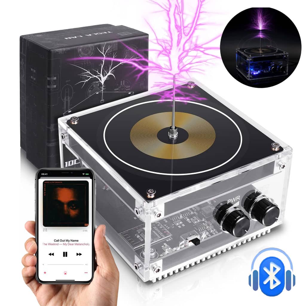 Bluetooth Mini Music Tesla Coil Kit,10 Cm Solid State Touchable Artificial Lightning