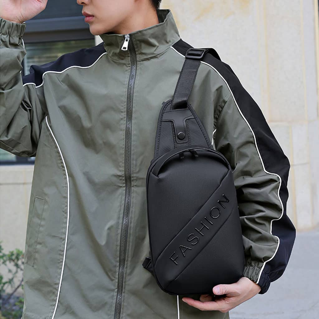 Fashion Black Sac de poitrine décontracté pour hommes avec bandoulière LX068 - Noir - Sac à dos et Mode - صورة 2