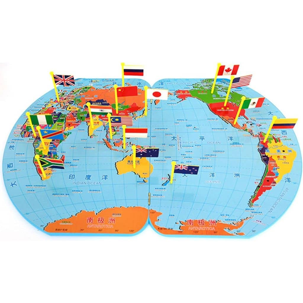 Puzzle Carte du Monde en Bois Pliable avec Drapeaux et Capitales – لعبة تعليمية للأطفال خريطة العالم مع الأعلام والعواصم - Jouet & Gaming - صورة 6