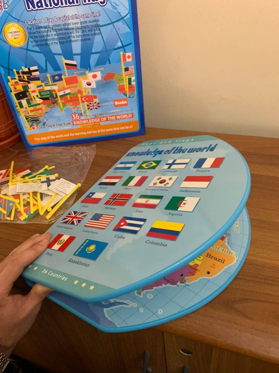 Puzzle Carte du Monde en Bois Pliable avec Drapeaux et Capitales – لعبة تعليمية للأطفال خريطة العالم مع الأعلام والعواصم - Jouet & Gaming - صورة 13