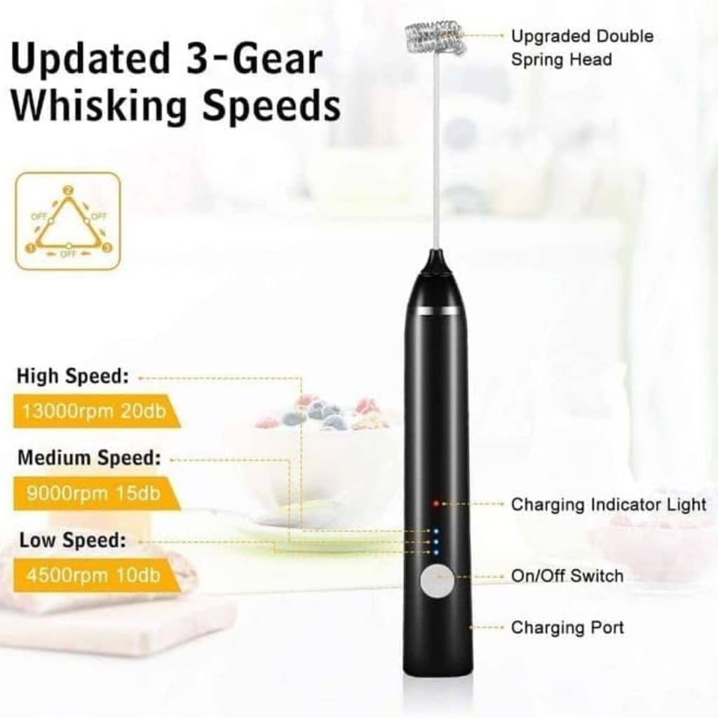 Mousseur à Lait 3 Vitesses Électrique Rechargeable – جهاز صنع رغوة الحليب الكهربائي القابل لإعادة الشحن - Cuisine - صورة 2