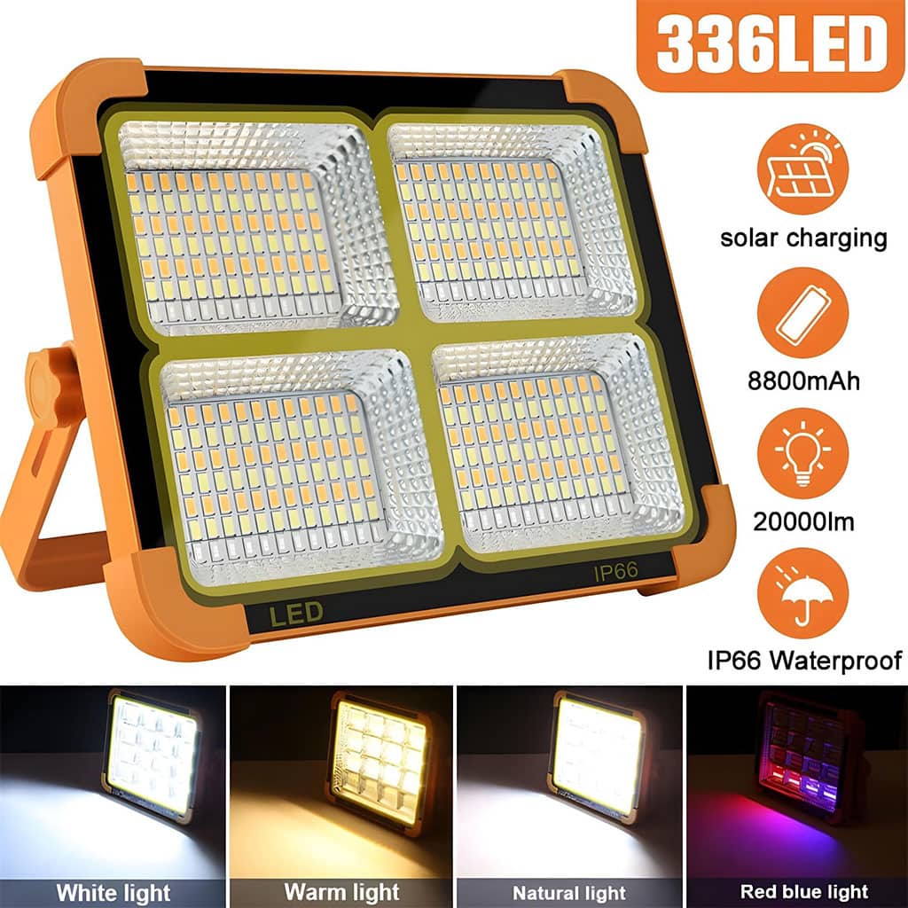 Projecteur LED Rechargeable 150W avec Panneau Solaire – مصباح تخييم عالي السطوع - Camping et Randonnée - صورة 2