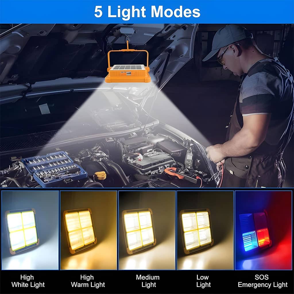Projecteur LED Rechargeable 150W avec Panneau Solaire – مصباح تخييم عالي السطوع - Camping et Randonnée - صورة 6