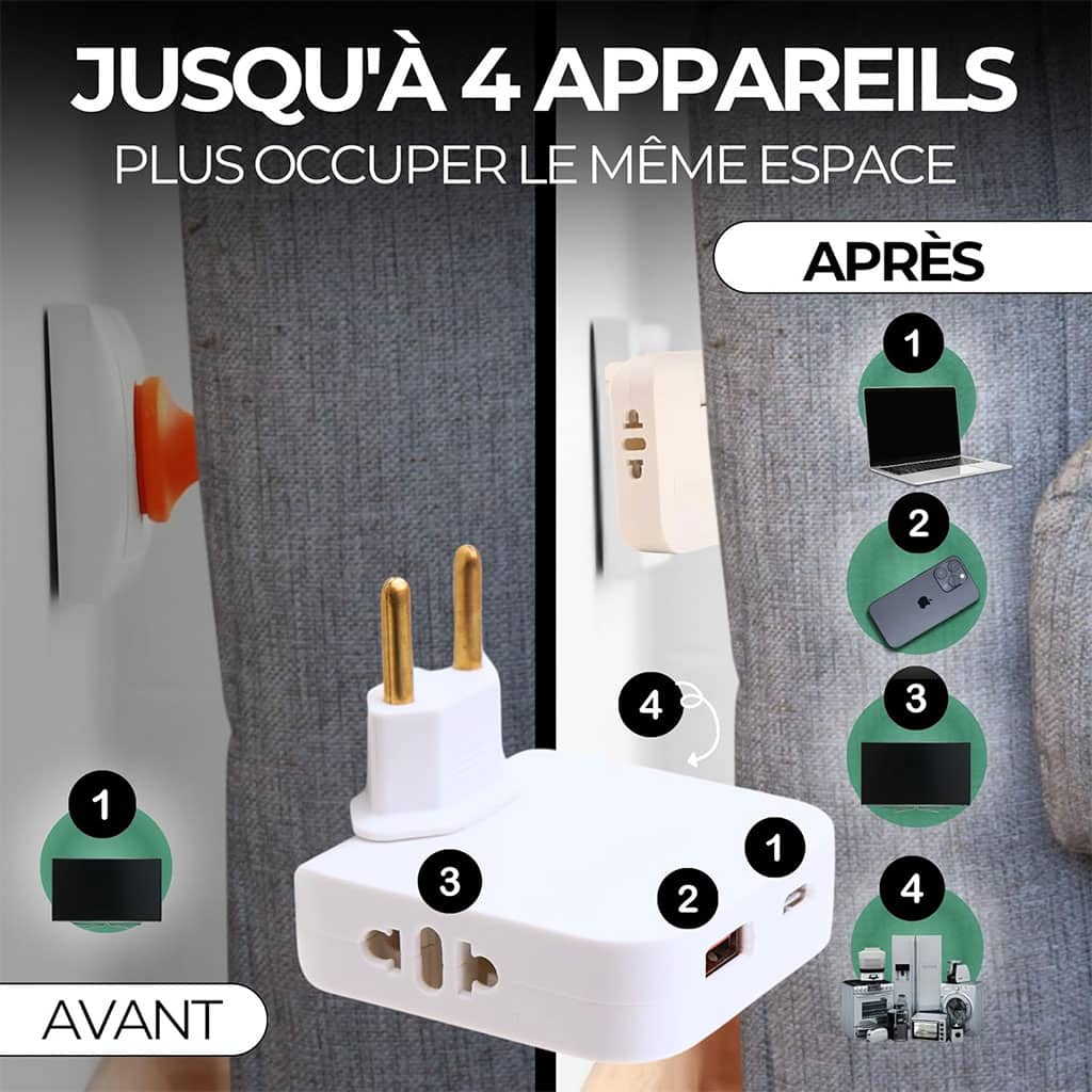 Pack 2 Multiprise Murale Plate Derrière Meuble avec USB – مقبس طاقة - Électronique - صورة 6