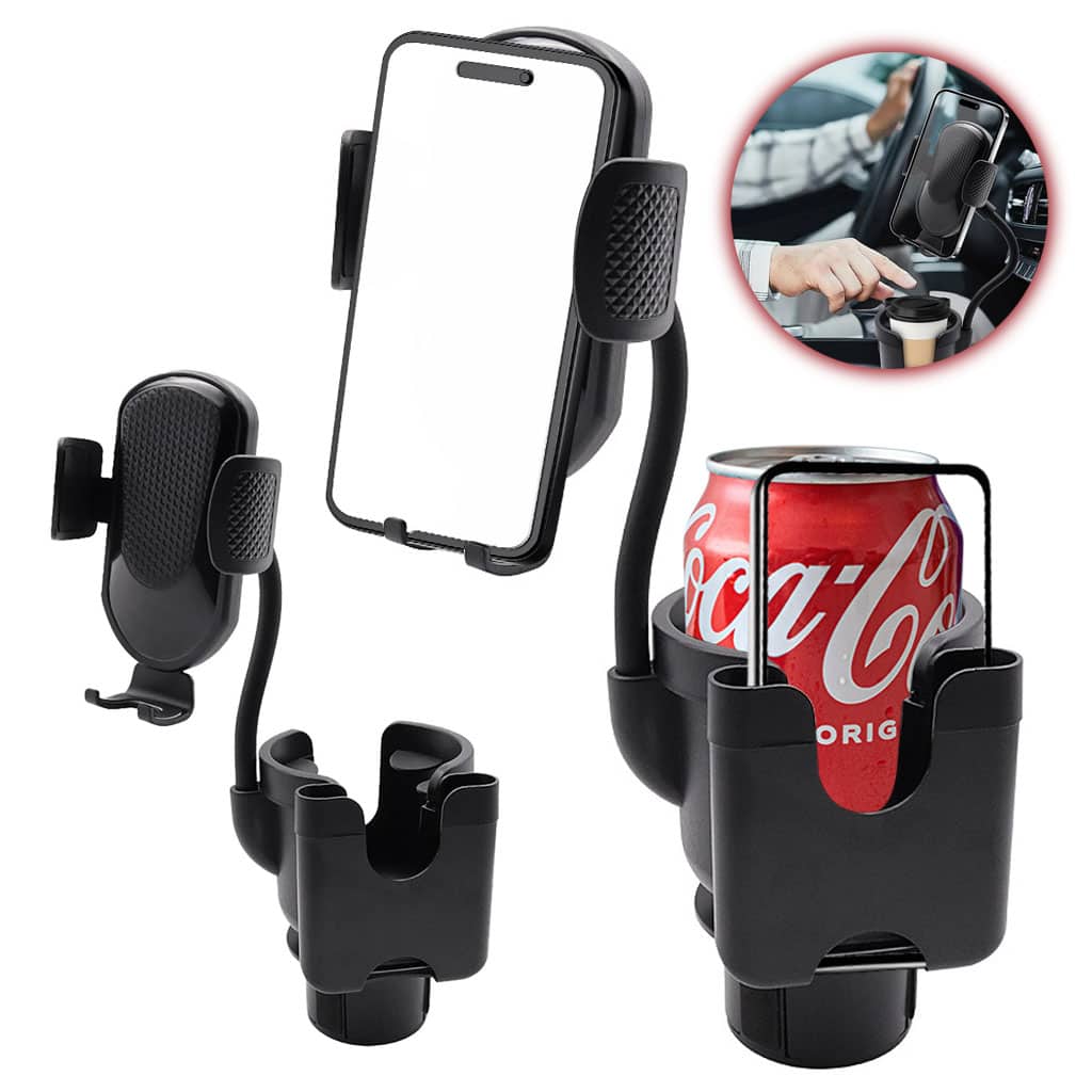Support de téléphone pour voiture avec porte-gobelet rotation à 360° - حامل هواتف وأكواب في السيارة
