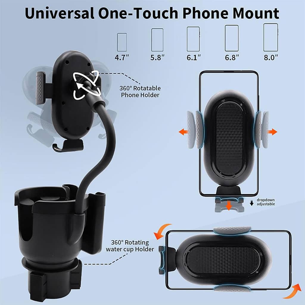 Support de téléphone pour voiture avec porte-gobelet rotation à 360° - حامل هواتف وأكواب في السيارة - Accessoires Auto/Moto - صورة 6