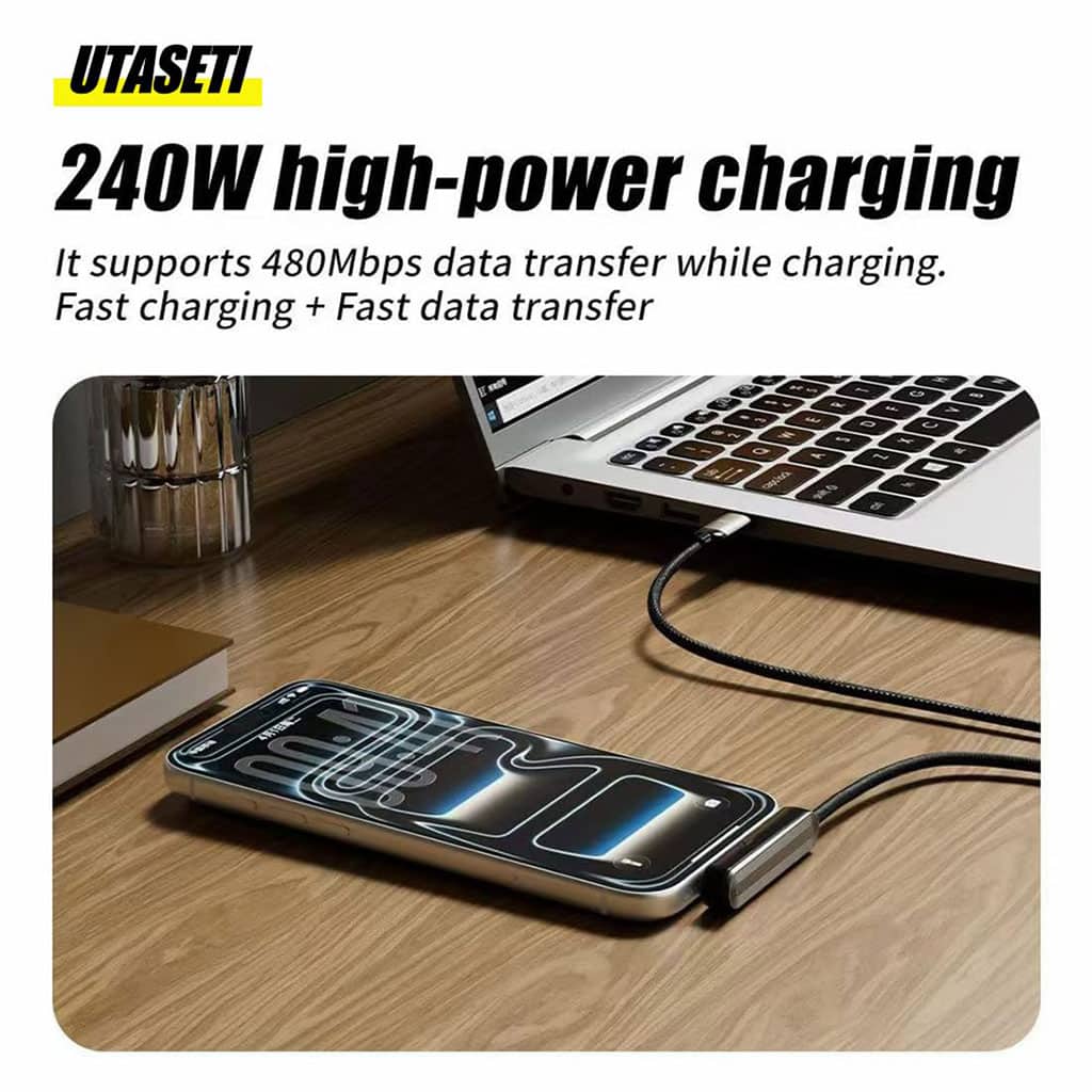 Câble de charge invisible avec support intégré charge ultra rapide 240 W – كابل شحن سريع وحامل هواتف - Divers - صورة 5
