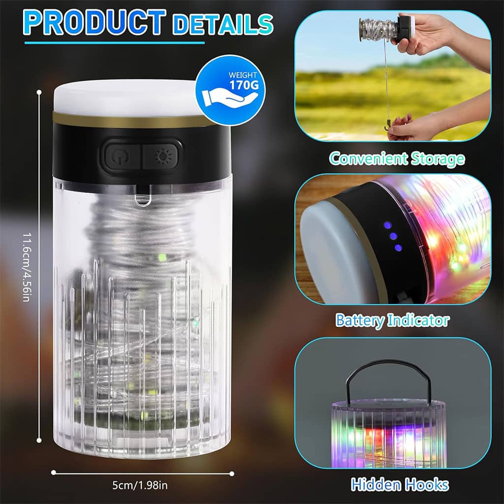 Lampe de Camping Enroulable avec Guirlande Lumineuse 10m – مصباح تخييم محمول وقابل للشحن - Camping et Randonnée - صورة 7