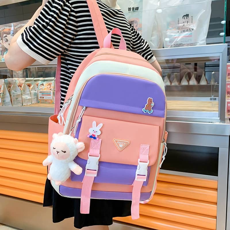 Ensemble de sacs d’école Kawai pour adolescents 5Pcs Guiyu V1 Rose – محفظة 5 قطع كاواي وردي - Sac à dos et Mode - صورة 3