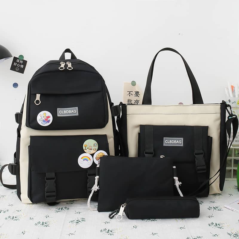 Ensemble de sacs d’école Kawai pour adolescents 4Pcs HAOLIDA V2 Noir – محفظة 4 قطع كاواي أسود