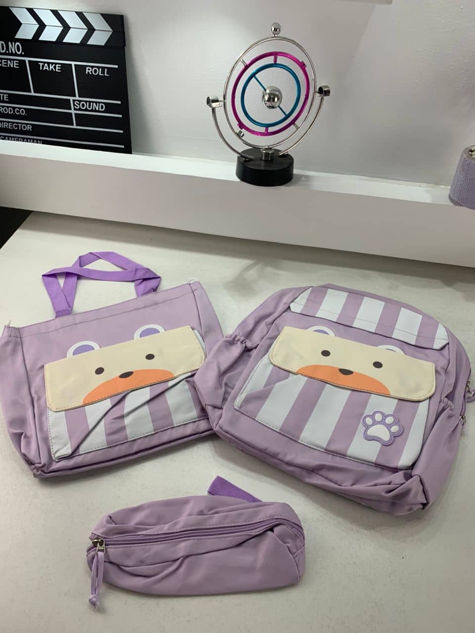 Ensemble de sacs d’école Kawai pour adolescents 3Pcs Ours Mauve – محفظة 3 قطع كاواي بنفسجي - Sac à dos et Mode - صورة 5