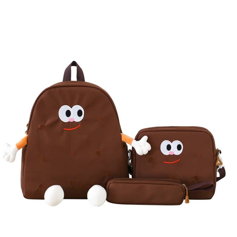 Ensemble de sacs d’école Kawai pour adolescents 3Pcs Language Marron – محفظة 3 قطع كاواي بني - Sac à dos et Mode - صورة 3