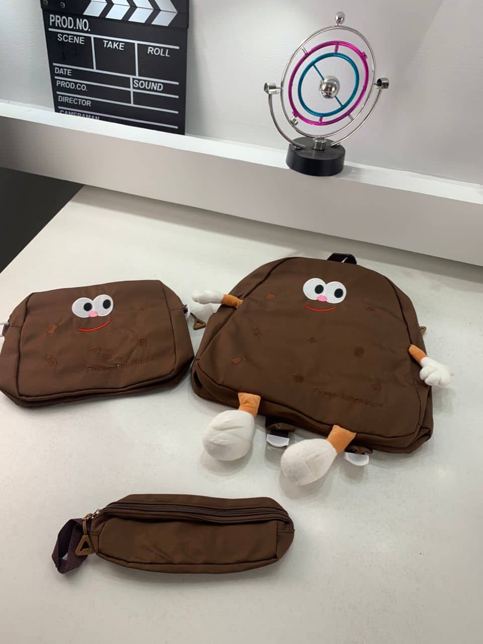 Ensemble de sacs d’école Kawai pour adolescents 3Pcs Language Marron – محفظة 3 قطع كاواي بني - Sac à dos et Mode - صورة 5