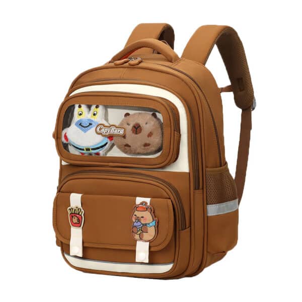 Sac à Dos Enfant Ludique avec Plusieurs Compartiment et un Peluche LM-5122 Marron – حقيبة ظهر للأطفال بني - Sac à dos et Mode - صورة 2