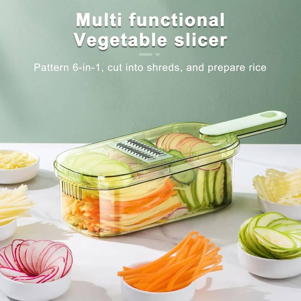 Mandoline à légumes professionnelle avec 5 lames et récipient – قطاعة خضر في المطبخ - Cuisine - صورة 4
