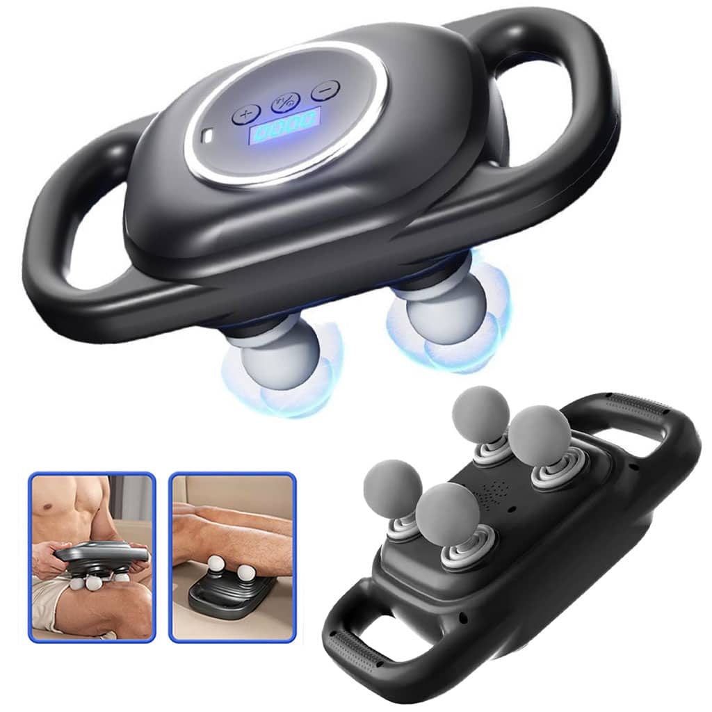 Pistolet de massage à percussion 4 têtes avec avec 9 vitesses et modes – جهاز تدليك العظلات