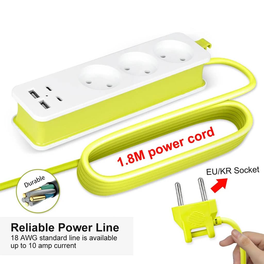 AVEL Multiprise 3 Sockets avec 4 ports USB Cordon 1,8 m Enroulable – مقبس طاقة مع منافذ شحن - Outillage et Bricolage - صورة 4