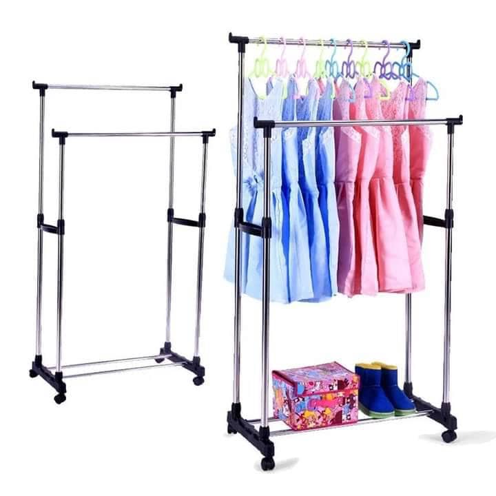 Penderie 2 Barre et porte-chaussures 2 en 1 en acier inoxydable - Maison - صورة 5