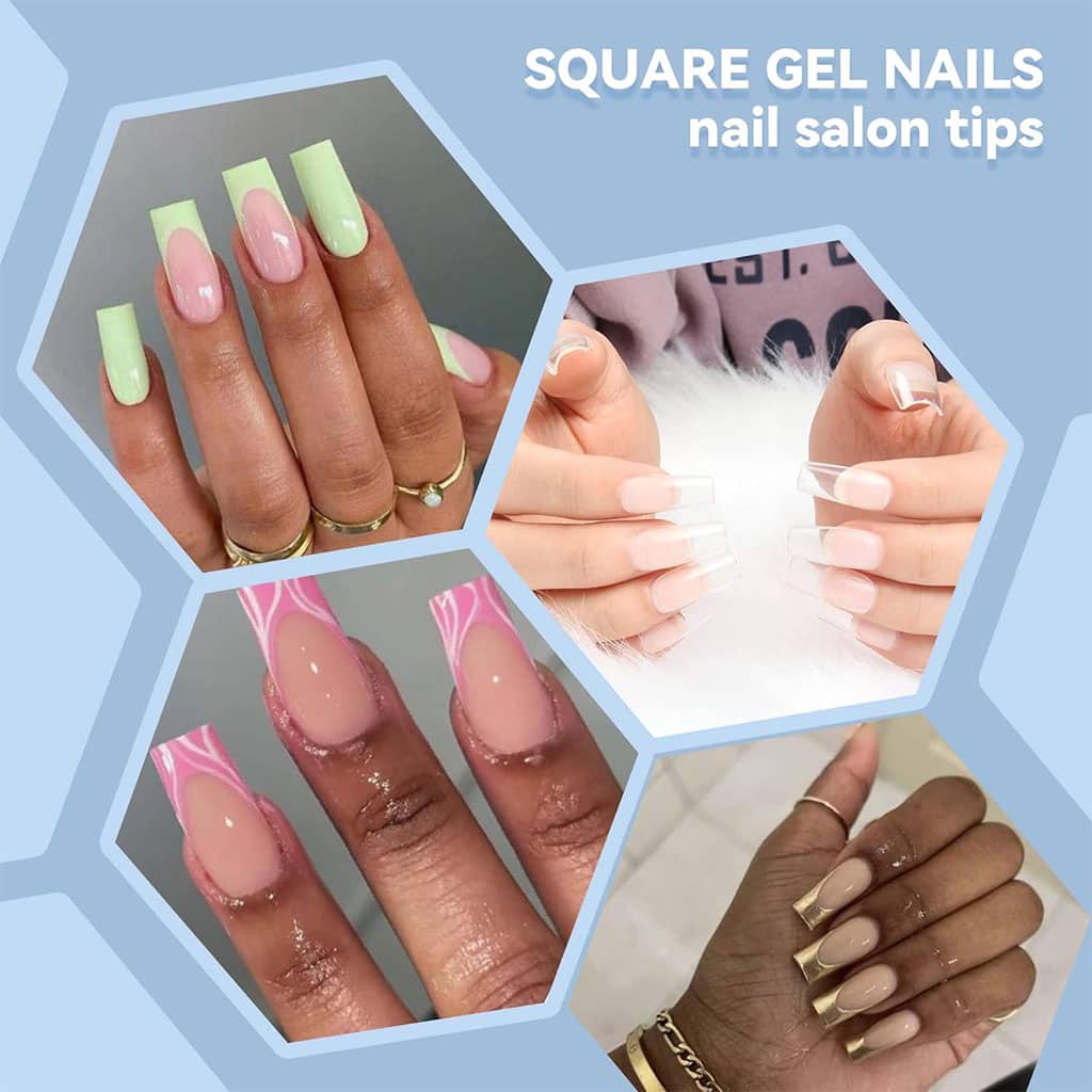 100PCS faux ongles carrés transparents professionnels en acrylique – طقم أظافر صناعية - Soins et Beauté - صورة 2