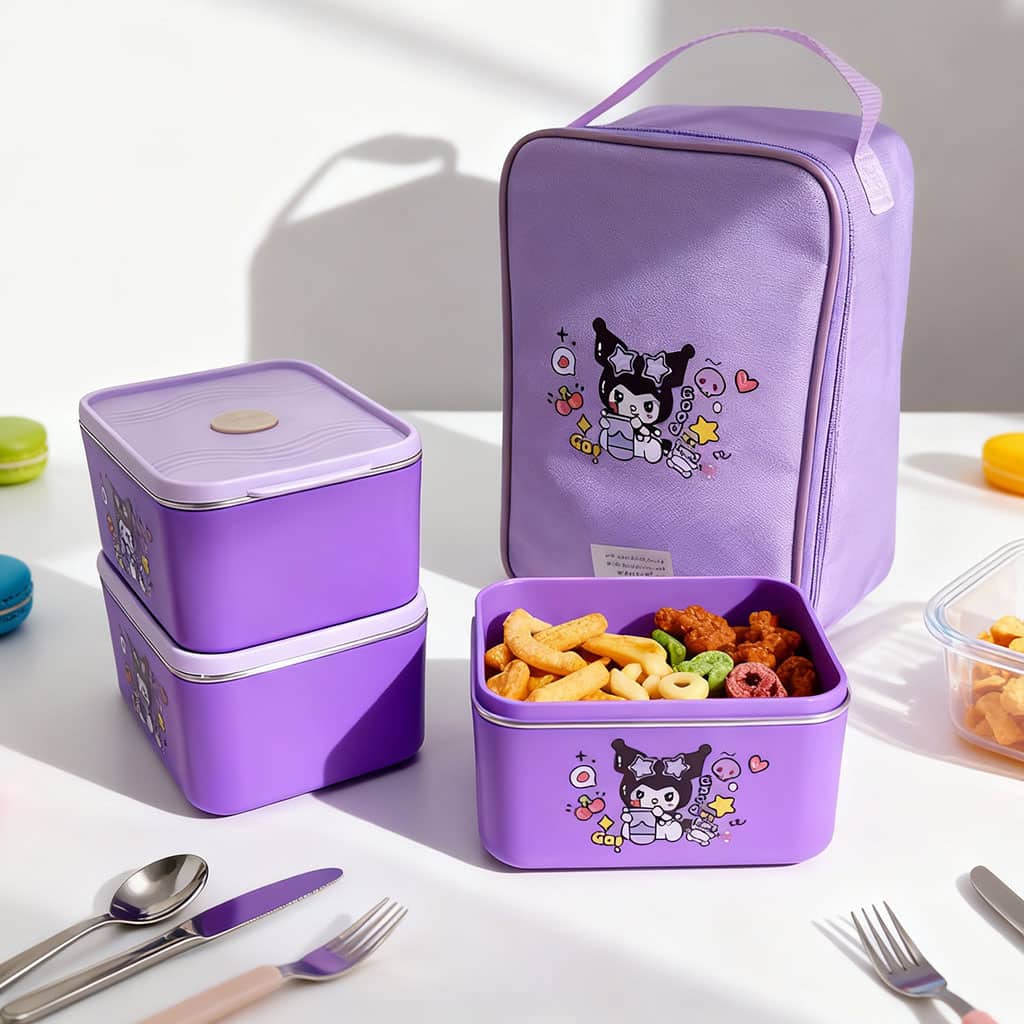 Lunch Box avec Sac Isotherme Design Cartoon 3 Compartiments Alimentaires – حافظة أطعام للأطفال 3 طبقات - Cuisine - صورة 3