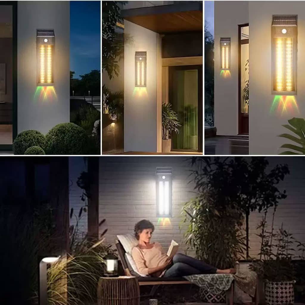 Lanterne Murale Solaire avec Lumière Colorées et Détecteur de Mouvements – مصباح خارجي يعمل بالطاقة الشمسية - Maison - صورة 3