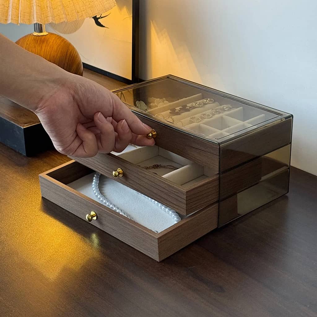 Coffret à bijoux en bois à 3 niveaux très élégant couleur noyer – علبة تنظيم المجوهرات - Soins et Beauté - صورة 5