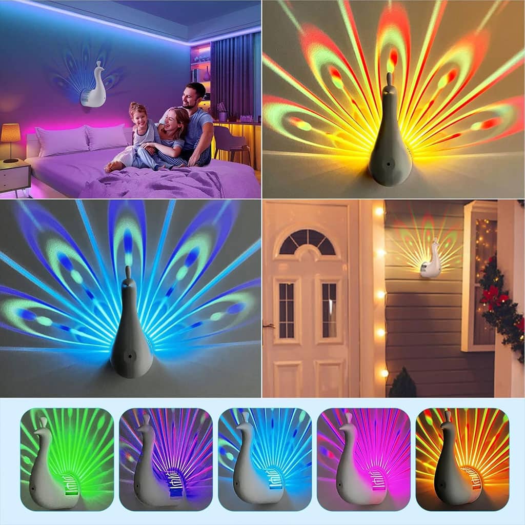Applique murale en forme de paon 7 réglages de couleur avec télécommande – مصباح ديكور على شكل طائر الطاوس - Décoration - صورة 7