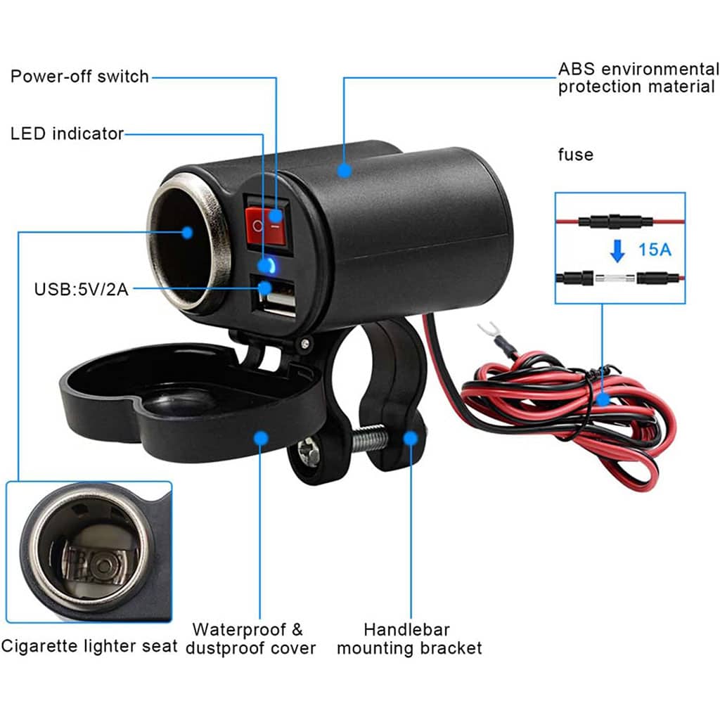 Chargeur USB 12 V pour guidon de moto avec prise allume-cig–are – مقبس طاقة لدرجات النارية - Accessoires Auto/Moto - صورة 3