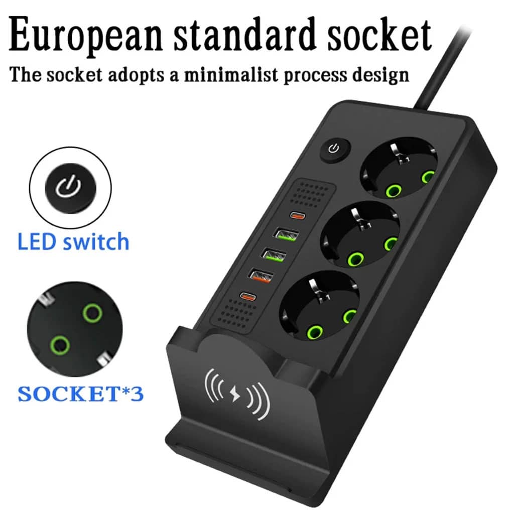 Multiprise 3 SOCKET 2500W avec USB, Type-C et chargement sans fil – مقبس طاقة وشاحن لاسلكي - Outillage et Bricolage - صورة 2