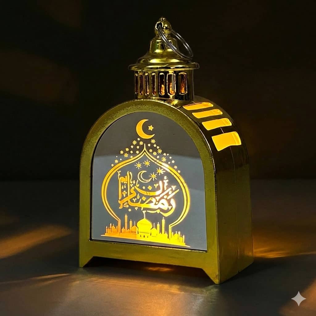 Lanterne de Ramadan Dorée LED Design Traditionnel avec Silhouette – فانوس مضيء لشهر رمضان - Décoration - صورة 2