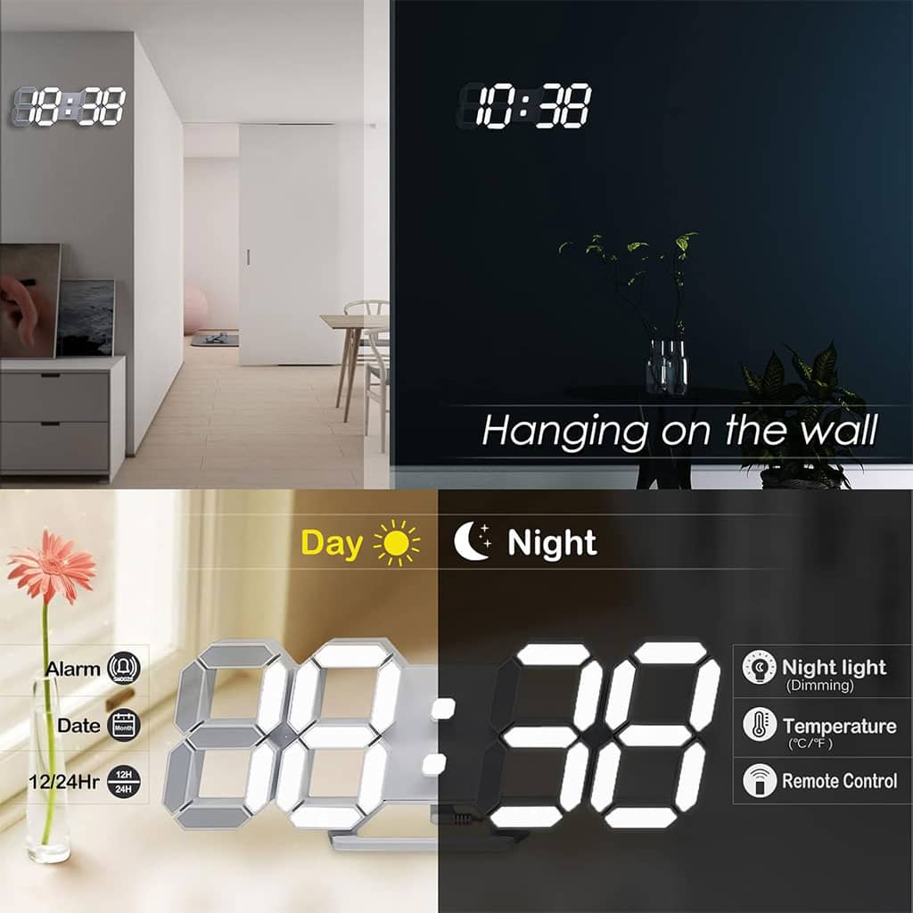 Horloge Murale numérique LED Blanche 3D GH0720L – ساعة رقمية تصميم ثلاثي الأبعاد - Électronique - صورة 5