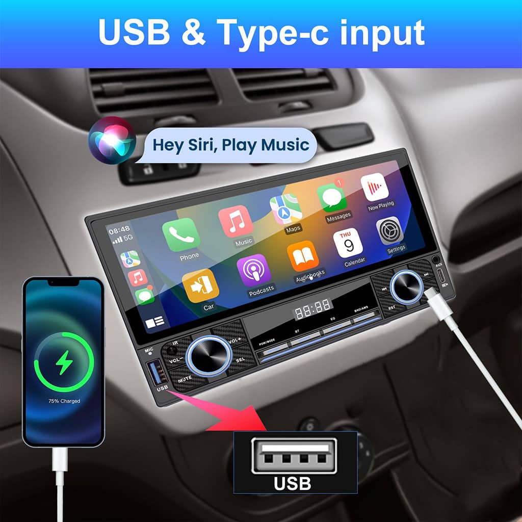 Autoradio 2-DIN avec écran tactile, USB-C, Bluetooth, Wi-Fi, CarPlay et Android Auto – جهاز راديو سيارة - Accessoires Auto/Moto - صورة 4