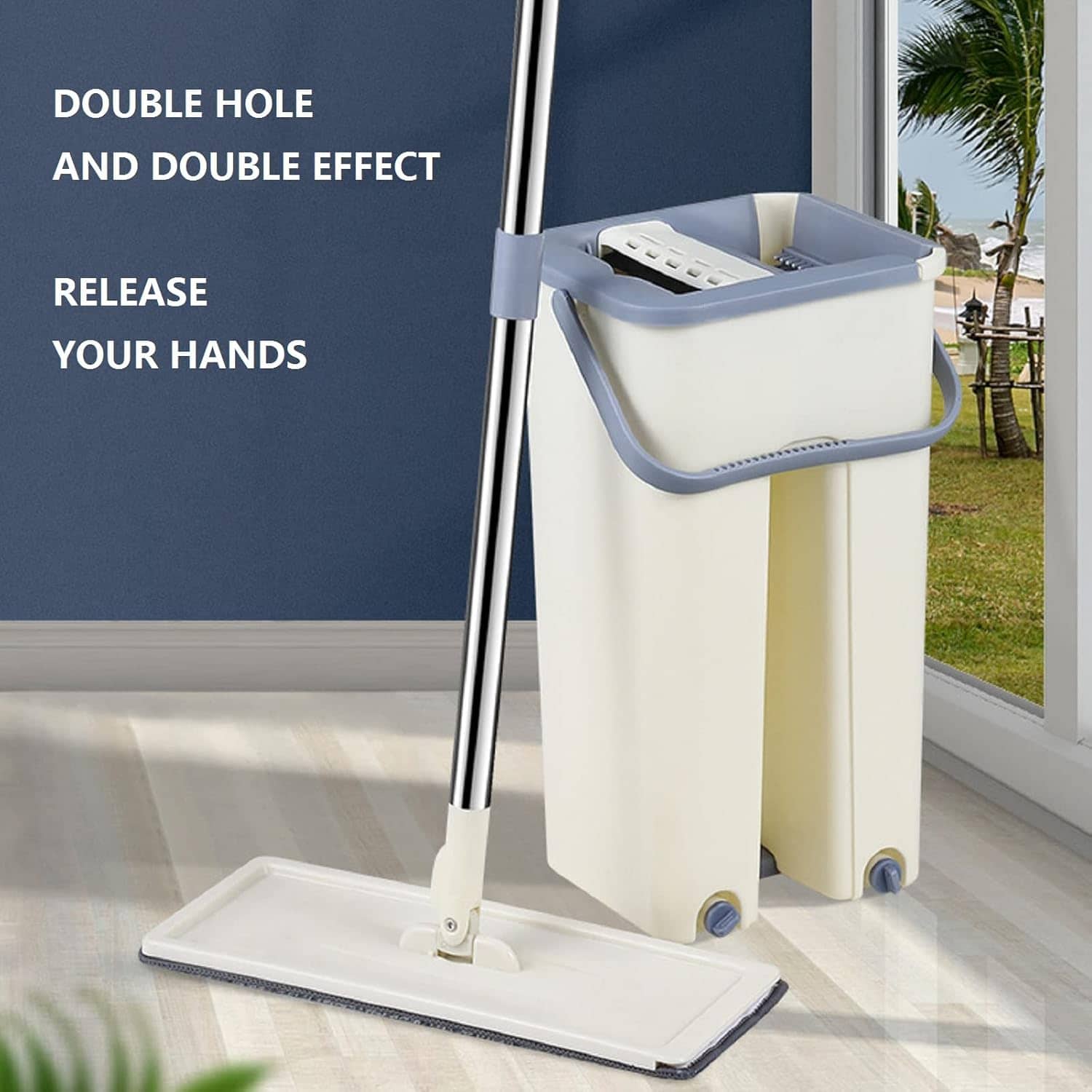 Balai-serpillère plat avec seau à deux compartiments et lingettes en microfibre - ممسحة مايكروفيبر مع دلو بغرفتين للفصل بين الماء النظيف - Maison - صورة 4