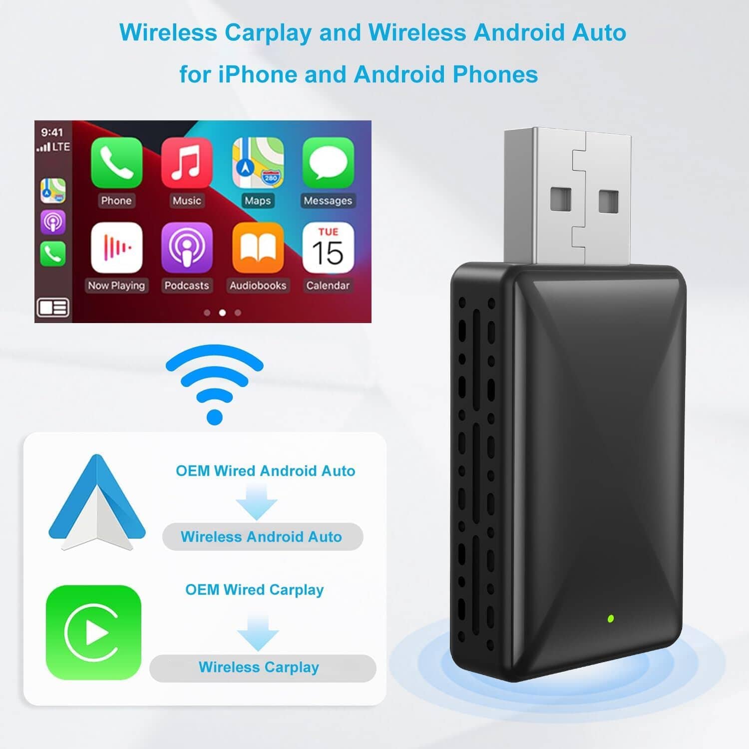 Adaptateur sans fil Android pour voiture Carplay et Android Auto - محول "كاربلاي" اللاسلكي 2 في 1 - Accessoires Auto/Moto - صورة 2