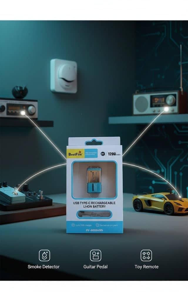 Pile rechargeable USB type C 9V 1200mWh en lithium BestFire - بطارية ليثيوم قابلة لإعادة الشحن - Électronique - صورة 6