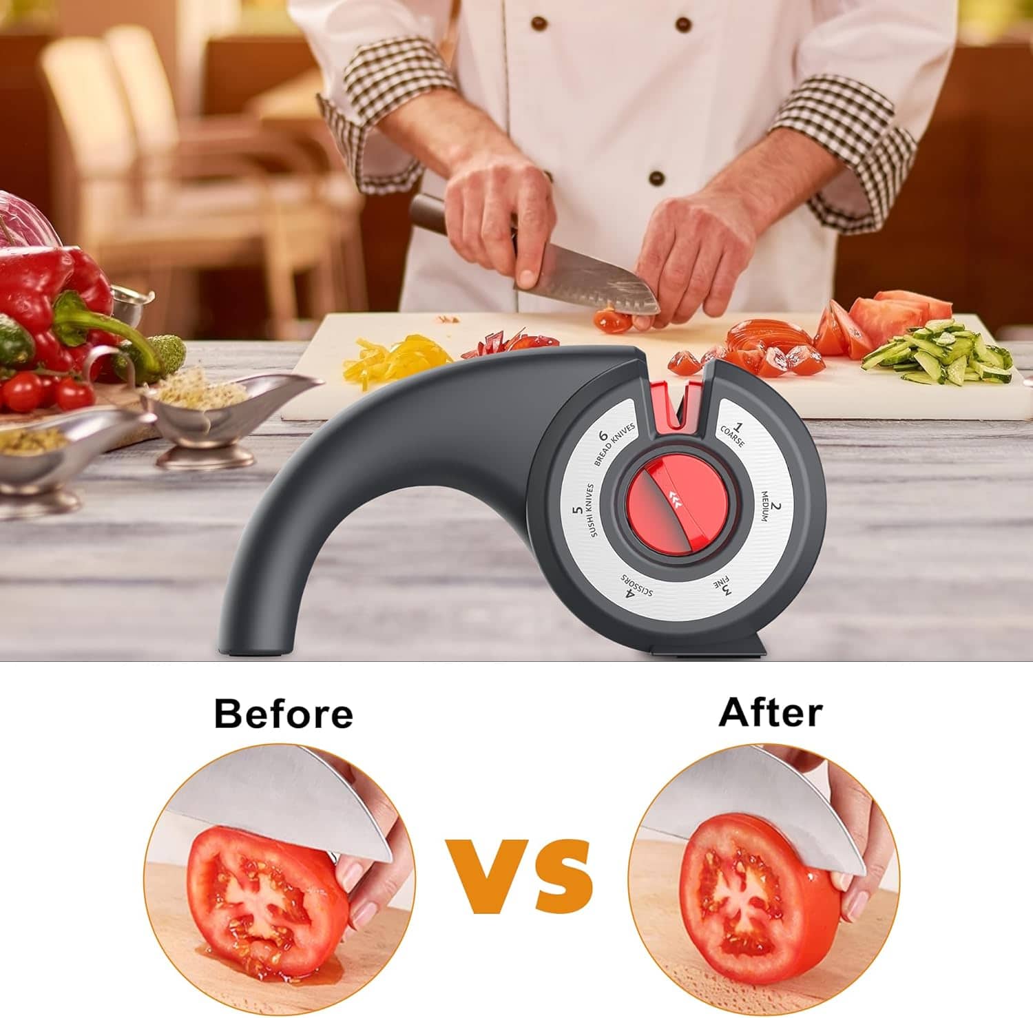 Aiguiseur de couteaux de cuisine 6 en 1 avec bouton rotatif multifonction - مسن سكاكين - Cuisine - صورة 3