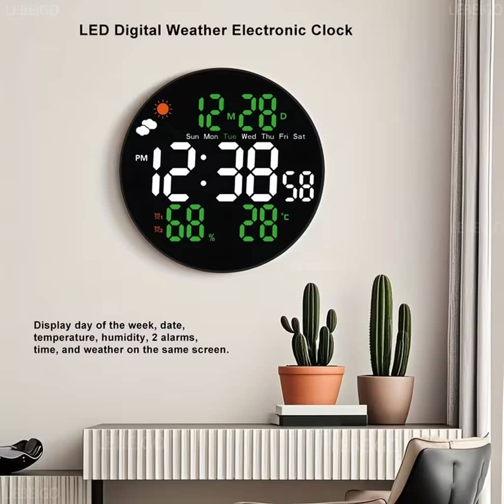 Horloge murale ronde avec télécommande et grand écran LED numérique DS-3853L - ساعة حائط دائرية تعمل بجهاز تحكم عن بعد مزودة بإضاءة رقمية - Électronique - صورة 3
