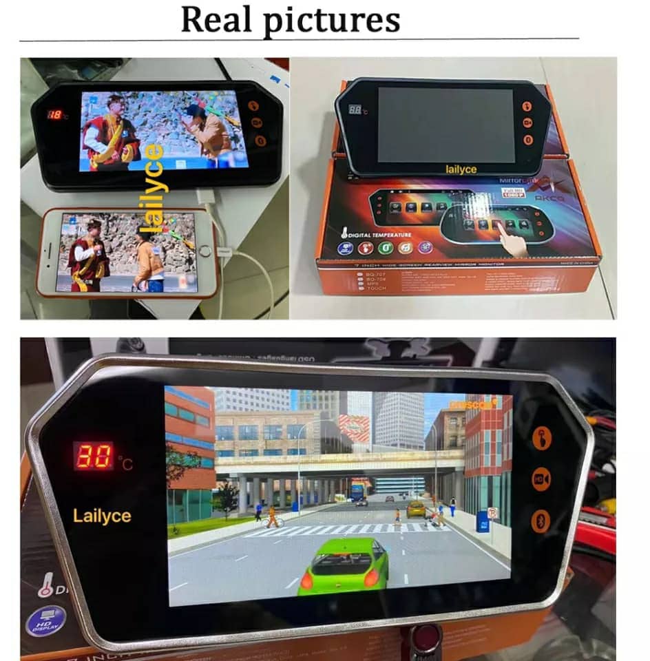 Rétroviseur de voiture écran LCD 7 pouces bluetooth, température - Accessoires Auto/Moto - صورة 4