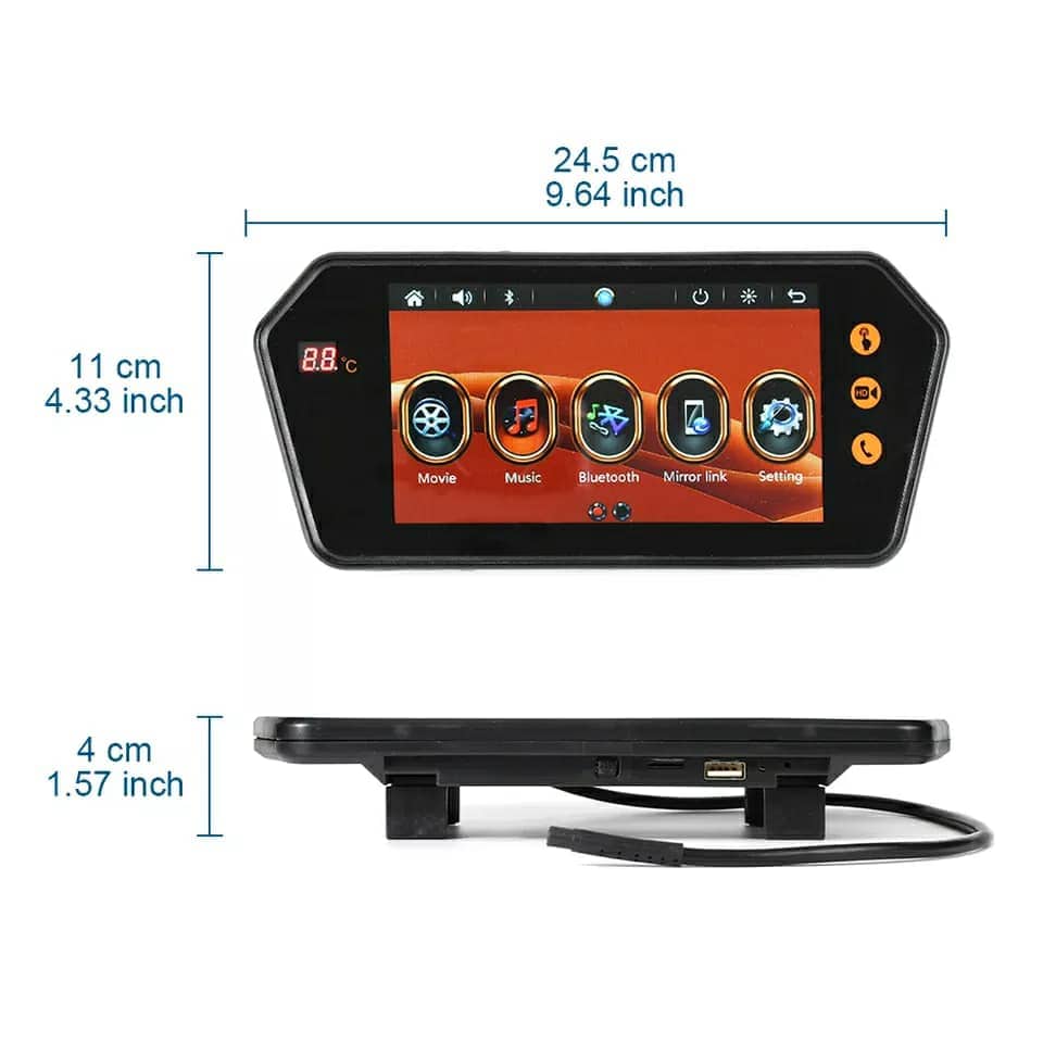 Rétroviseur de voiture écran LCD 7 pouces bluetooth, température - Accessoires Auto/Moto - صورة 10