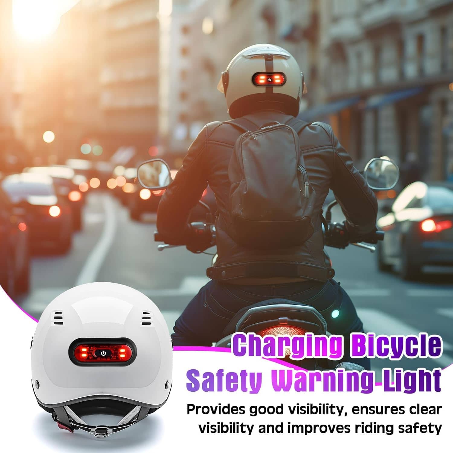 Feu arrière LED intelligent pour casque - مصباح تحذيري خلفي للخوذة للدراجات النارية - Accessoires Auto/Moto - صورة 4