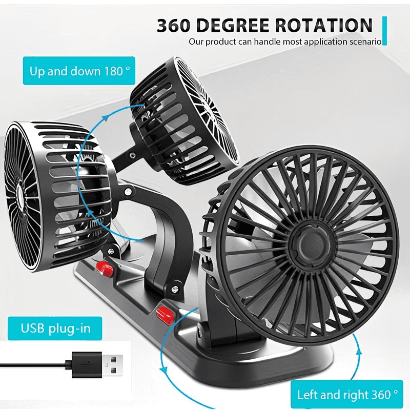 Ventilateur de Voiture USB Haute Vitesse 360° Réglable 3 Têtes 12/ 24 V - مروحة سيارة قابلة للتعديل بزاوية 360 درجة بثلاثة رؤوس - Accessoires Auto/Moto - صورة 8