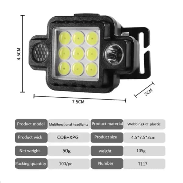 Lampe frontale Portable COB+XPG multifonctionnelle magnétique USB TYPE-C - Camping et Randonnée - صورة 6